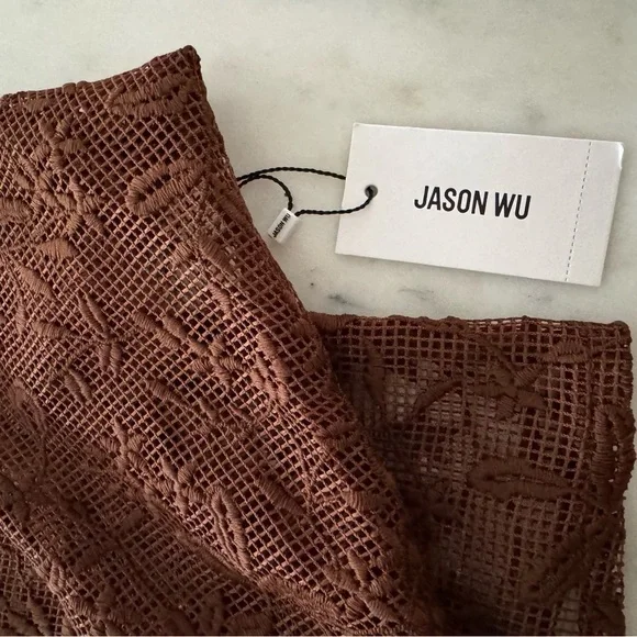 Jason Wu-NWT Brown Lace Long-sleeve Cropped Button down Shirt - Picture 5 of 6
